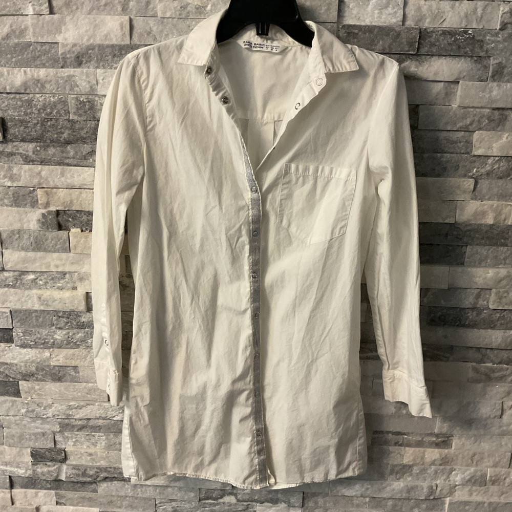 White Button-Up Shirt XS oversized long shirt